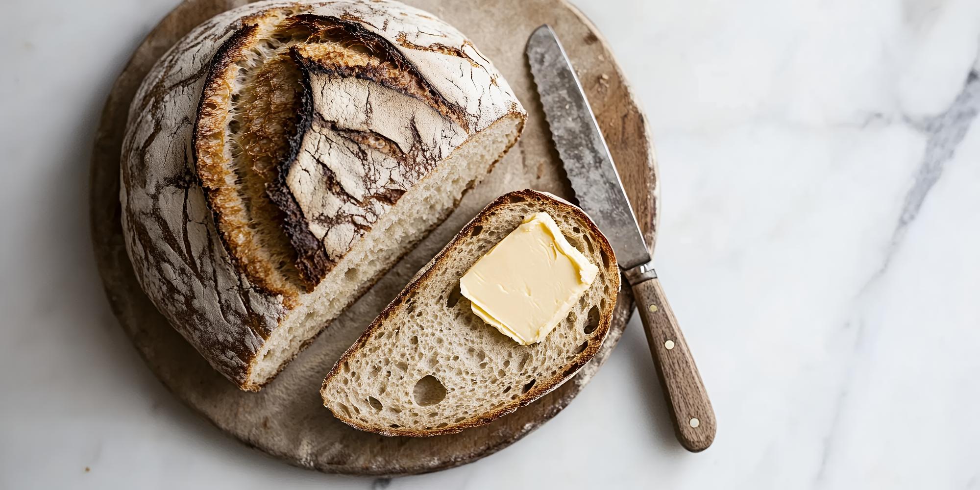 Close-up of artisanal bread and butter